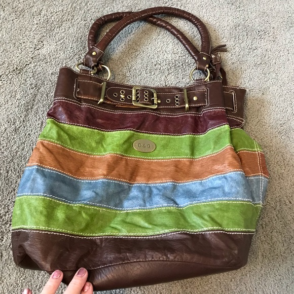 D&G Handbags - D&G Brown and Green Shoulder Bag with Gold Hardware